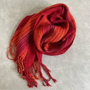 Vibrant Baby Alpaca Red and Orange Woven Scarf Made in Peru